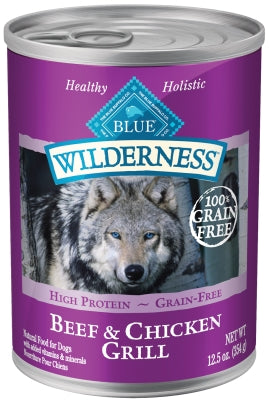 Blue Buffalo Wilderness Beef & Chicken Grill Grain-Free Canned Dog Food, 12.5-oz, case of 12