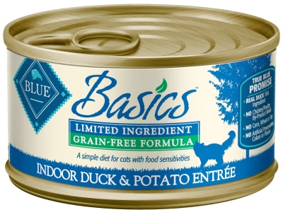 Blue Buffalo Basics Limited Ingredient Grain-Free Indoor Duck & Potato Entrée Adult Canned Cat Food, 3-oz, case of 24