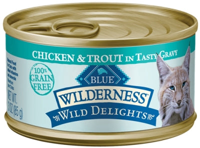 Blue Buffalo Wilderness Wild Delights Chicken & Trout in Tasty Gravy Grain-Free Adult Canned Cat Food, 3-oz, case of 24