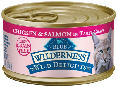 Blue Buffalo Wilderness Wild Delights Chicken & Salmon in Tasty Gravy Grain-Free Adult Canned Cat Food, 3-oz, case of 24