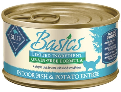 Blue Buffalo Basics Limited Ingredient Grain-Free Indoor Fish & Potato Entrée Adult Canned Cat Food, 3-oz, case of 24