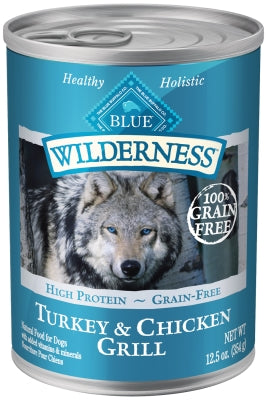 Blue Buffalo Wilderness Turkey & Chicken Grill Grain-Free Adult Canned Dog Food, 12.5-oz, case of 12