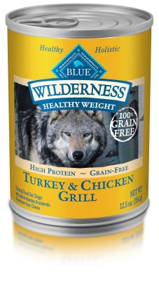 Blue Buffalo Wilderness Healthy Weight Turkey & Chicken Grill Grain-Free Adult Canned Dog Food, 12.5-oz, case of 12