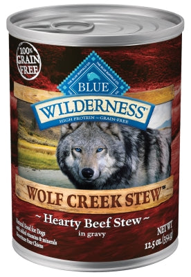 Blue Buffalo Wilderness Wolf Creek Stew Hearty Beef Stew Dinner Grain-Free Adult Canned Dog Food, 12.5-oz, case of 12