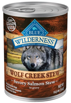 Blue Buffalo Wilderness Wolf Creek Stew Savory Salmon Stew Grain-Free Adult Canned Dog Food, 12.5-oz, case of 12