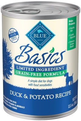 Blue Buffalo Basics Limited Ingredient Grain-Free Duck & Potato Recipe Adult Canned Dog Food, 12.5-oz, case of 12