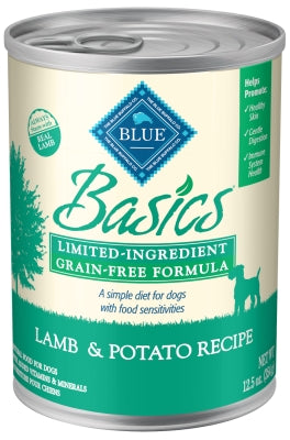 Blue Buffalo Basics Limited Ingredient Grain-Free Lamb & Potato Recipe Adult Canned Dog Food, 12.5-oz, case of 12