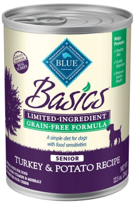 Blue Buffalo Basics Limited Ingredient Grain-Free Turkey & Potato Recipe Senior Canned Dog Food, 12.5-oz, case of 12