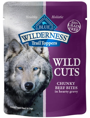 Blue Buffalo Wilderness Trail Toppers Wild Cuts Chunky Beef Bites in Hearty Gravy Grain-Free Dog Food Topper, 3-oz, case of 24