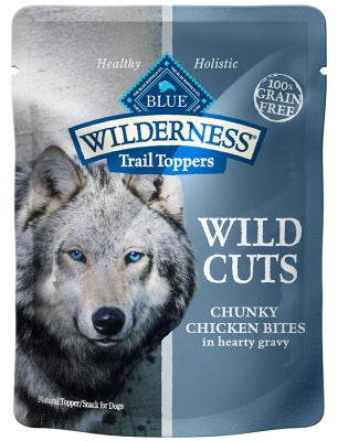 Blue Buffalo Wilderness Trail Toppers Wild Cuts Chunky Chicken Bites in Hearty Gravy Grain-Free Dog Food Topper, 3-oz, case of 24