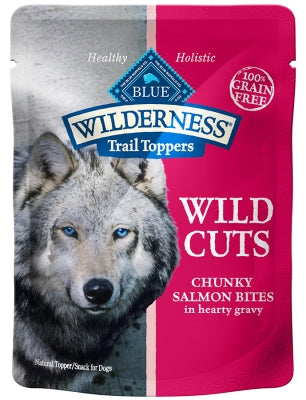 Blue Buffalo Wilderness Trail Toppers Wild Cuts Chunky Salmon Bites in Hearty Gravy Grain-Free Dog Food Topper, 3-oz, case of 24