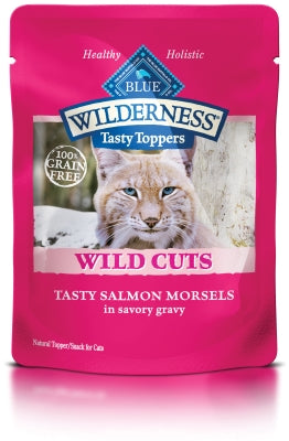 Blue Buffalo Wilderness Tasty Toppers Wild Cuts Tasty Salmon Morsels in Savory Gravy Grain-Free Cat Food Topper, 3-oz, case of 24