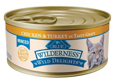 Blue Buffalo Wilderness Wild Delights Minced Chicken & Turkey in Tasty Gravy Grain-Free Canned Cat Food, 5.5-oz, case of 24