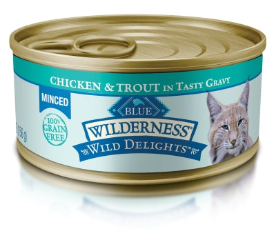 Blue Buffalo Wilderness Wild Delights Minced Chicken & Trout in Tasty Gravy Grain-Free Canned Cat Food, 5.5-oz, case of 24