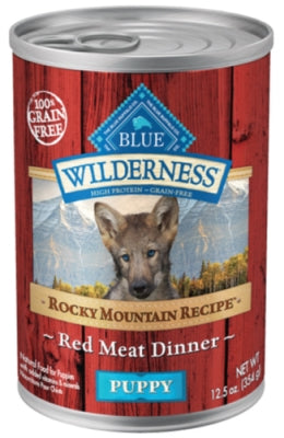 Blue Buffalo Wilderness Rocky Mountain Recipe Red Meat Dinner Grain-Free Puppy Canned Dog Food, 12.5-oz, case of 12