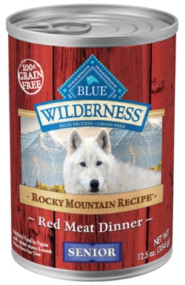 Blue Buffalo Wilderness Rocky Mountain Recipe Red Meat Dinner Grain-Free Senior Canned Dog Food, 12.5-oz, case of 12