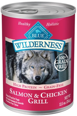 Blue Buffalo Wilderness Salmon & Chicken Grill Grain-Free Adult Canned Dog Food, 12.5-oz, case of 12