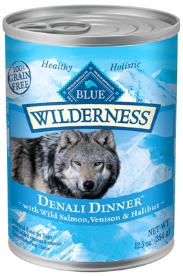 Blue Buffalo Wilderness Denali Dinner with Wild Salmon, Venison & Halibut Grain-Free Canned Dog Food, 12.5-oz, case of 12