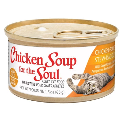 Chicken Soup for the Soul Chicken Stew with Sweet Potatoes & Spinach Adult Grain-Free Canned Cat Food, 3-oz, case of 24