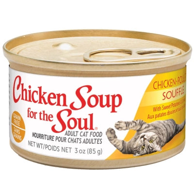 Chicken Soup for the Soul Chicken Souffle with Sweet Potatoes & Spinach Adult Grain-Free Canned Cat Food, 3-oz, case of 24