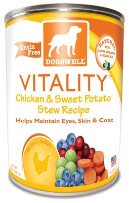 Dogswell Vitality Chicken & Sweet Potato Stew Recipe Grain-Free Canned Dog Food, 13-oz, case of 12