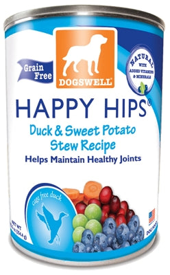 Dogswell Happy Hips Duck & Sweet Potato Stew Recipe Grain-Free Canned Dog Food, 13-oz, case of 12