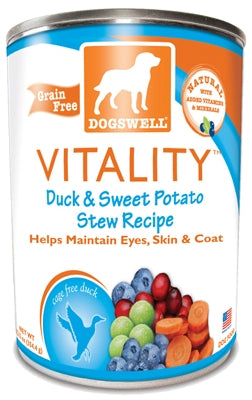 Dogswell Vitality Duck & Sweet Potato Stew Recipe Grain-Free Canned Dog Food, 13-oz, case of 12