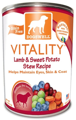 Dogswell Vitality Lamb & Sweet Potato Stew Recipe Grain-Free Canned Dog Food, 13-oz, case of 12