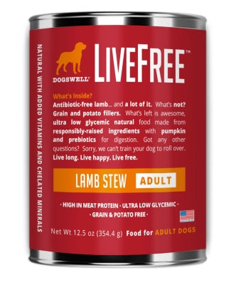Dogswell LiveFree Grain-Free Lamb Stew Canned Dog Food, 12.5-oz, case of 12