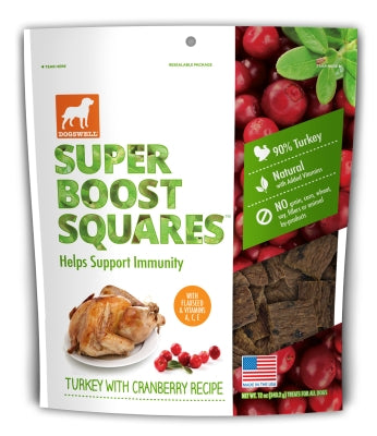 Dogswell Super Boost Squares Turkey with Cranberry Recipe Grain-Free Dog Treats, 12-oz bag