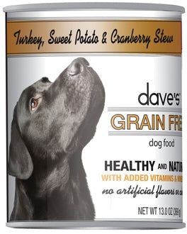 Dave's Pet Food Stewlicious Grain-Free Chunky Turkey, Sweet Potato & Cranberry Stew Canned Dog Food, 13-oz, case of 12