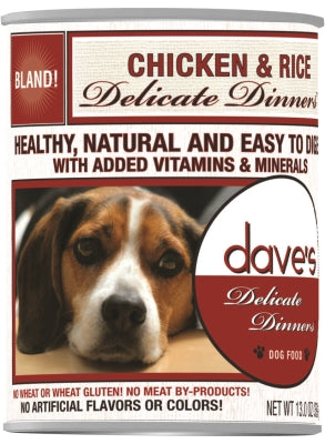 Dave's Pet Food Delicate Dinners Chicken & Rice Canned Dog Food, 13-oz, case of 12