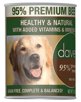 Dave's Pet Food 95% Premium Meats Grain-Free Beef Recipe Canned Dog Food, 13-oz, case of 12