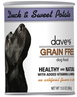 Dave's Pet Food Grain-Free Duck & Sweet Potato Canned Dog Food, 13-oz, case of 12