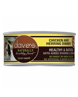 Dave's Pet Food Naturally Healthy Grain-Free Chicken & Herring Dinner Canned Cat Food, 5.5-oz, case of 24