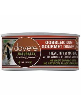 Dave's Pet Food Naturally Healthy Grain-Free Gobbleicious Gourmet Dinner Canned Cat Food, 5.5-oz, case of 24