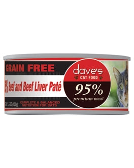 Dave's Pet Food 95% Premium Meat Grain-Free Beef & Beef Liver Pate Canned Cat Food, 5.5-oz, case of 24