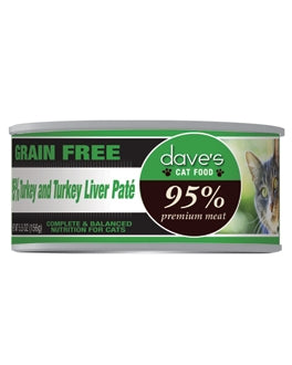 Dave's Pet Food 95% Premium Meat Grain-Free Turkey & Turkey Liver Pate Canned Cat Food, 5.5-oz, case of 24