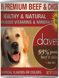 Dave's Pet Food 95% Premium Meats Grain-Free Beef & Chicken Recipe Canned Dog Food, 13-oz, case of 12