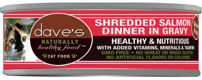 Dave's Pet Food Naturally Healthy Grain-Free Shredded Salmon Dinner in Gravy Canned Cat Food, 5.5-oz, case of 24