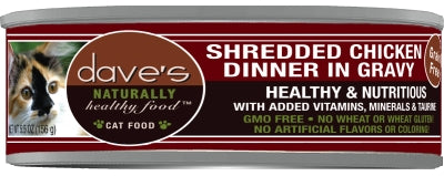 Dave's Pet Food Naturally Healthy Grain-Free Shredded Chicken Dinner in Gravy Canned Cat Food, 5.5-oz, case of 24