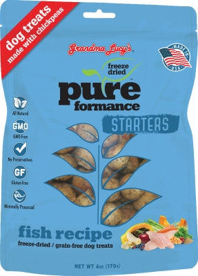 Grandma Lucy's Pureformance Starters Grain-Free Fish Recipe Limited Ingredient Freeze-Dried Dog Treats, 4.75-oz bag