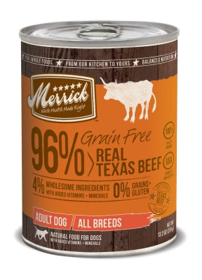 Merrick Grain-Free 96% Real Texas Beef Canned Dog Food, 13.2-oz, case of 12