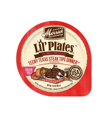 Merrick Lil' Plates Grain-Free Teeny Texas Steak Tips in Gravy Dog Food Trays, 3.5-oz, case of 12