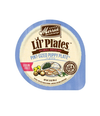 Merrick Lil' Plates Grain-Free Pint-Sized Puppy Plate in Gravy Dog Food Trays, 3.5-oz, case of 12