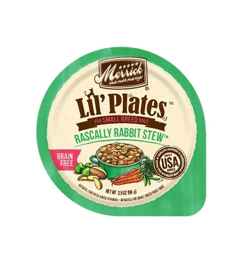 Merrick Lil' Plates Grain-Free Rascally Rabbit Stew Dog Food Trays, 3.5-oz, case of 12