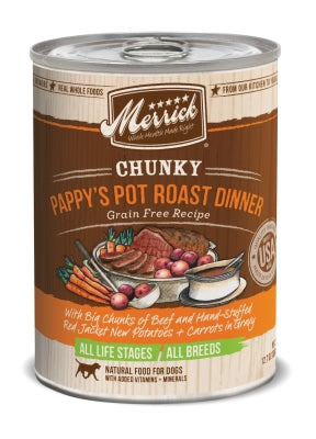 Merrick Chunky Grain-Free Pappy's Pot Roast Dinner Canned Dog Food, 12.7-oz, case of 12