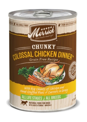Merrick Chunky Grain-Free Colossal Chicken Dinner Canned Dog Food, 12.7-oz, case of 12