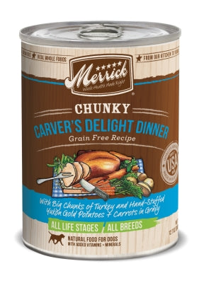 Merrick Chunky Grain-Free Carver's Delight Dinner Canned Dog Food, 12.7-oz, case of 12
