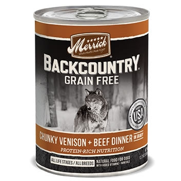 Merrick Backcountry Grain-Free Chunky Venison & Beef Dinner in Gravy Canned Dog Food, 12.7-oz, case of 12